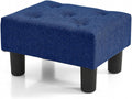 BRIAN & DANY Small Foot Stool, Linen Foot Stools with Legs, Stable Small Footstool for Living Room, Blue by BRIAN & DANY