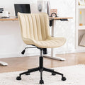 YOUNIKE Office Desk Chair with Wheels Armless Vanity Chair Modern Beige | Faux Leather Upholstered with Rocking Back, Swivel Height Adjustable Small Cute Computer Rolling Task Chair Ergonomic 300lb by YOUNIKE