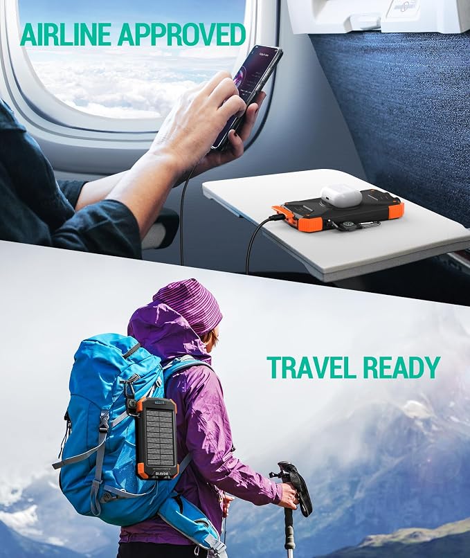 BLAVOR Solar Power Bank 10,000mAh, Portable Wireless Charger, 20W Fast Charging External Battery Pack with USB C for Cell Phones, Solar Panel Charging with Dual Flashlight for Camping - Image 8