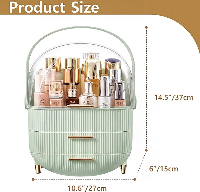 NestOrganix Makeup Organizer Skincare Organizers With Drawers | Cosmetic Display Cases with Transparent Cover, Skincare Organizers for Bathroom Countertop, Bedroom Vanity Desk, Green - Image 3