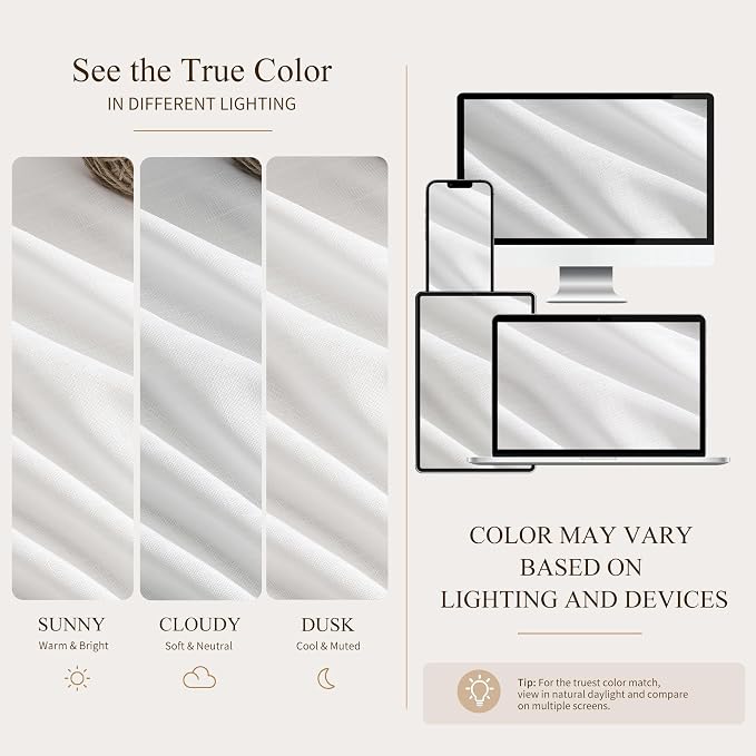 Hokibero White Pinch Pleated Linen Curtains 72 Inch Long for Living Room | Light Filtering Semi Sheer Curtain,Back Tab Hooks Rings,Modern Farmhouse Textured Privacy Drapes for Bedroom Window,2 Panels - Image 8