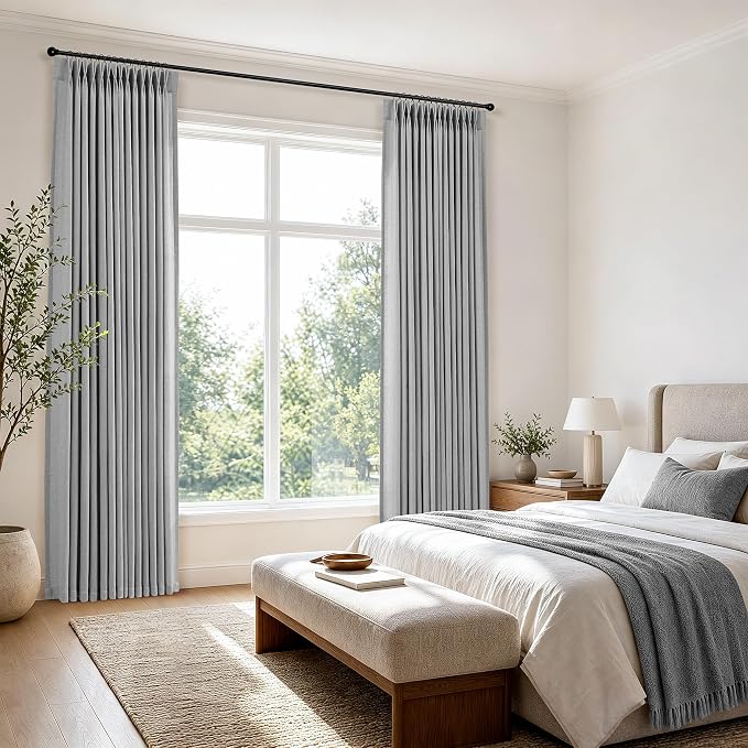 Hokibero Grey Pinch Pleated Linen Curtains 84 Inch Long for Living Room | Gray Light Filtering Semi Sheer Curtain,Back Tab Hooks Rings,Farmhouse Textured Privacy Drapes for Bedroom Window,2 Panels - Image 7