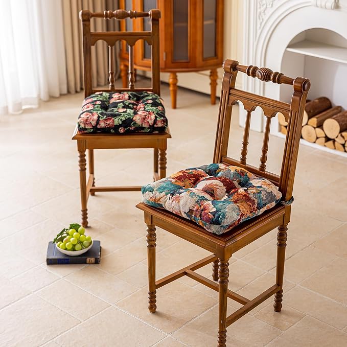 vctops Farmhouse Floral Print Chair Cushions with Ties U-Shaped Soft Comfortable Chair Pads Non Slip Seat Cushions for Indoor Dining Room and Kitchen Chairs (Flower F,16"x16") - Image 5