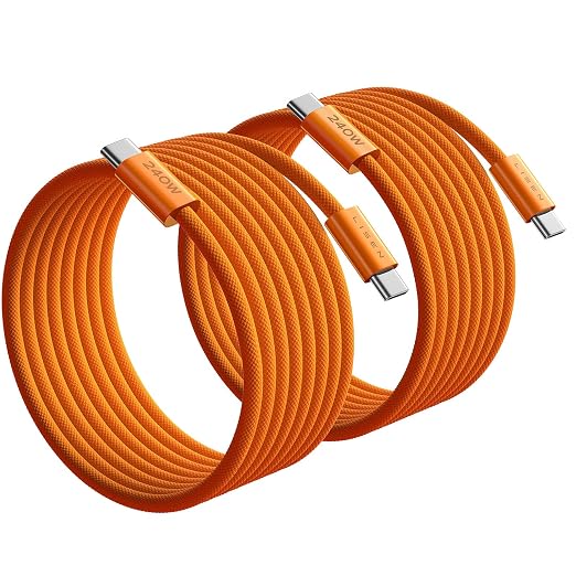 LISEN USB C to USB C Cable, 240W Fast Charging Cable (10FT+10FT) | 2-Pack, Orange | USBC Cable for iPhone 17/16/15 Pro Max, iPad Pro/Air, MacBook Pro/Air, Samsung Galaxy S26 Ultra, Laptop by Lisen