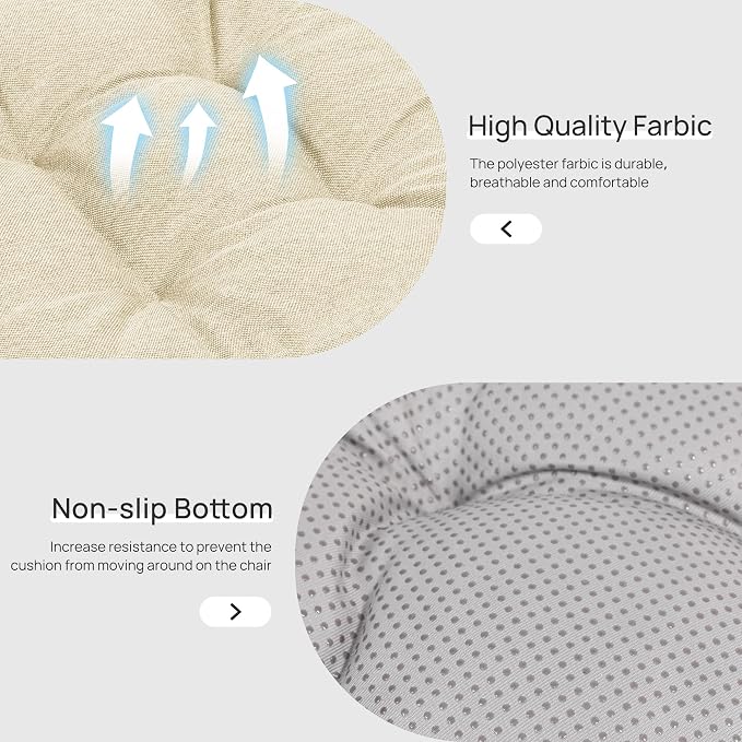 Love's cabin Memory Foam Chair Cushions Set of 4, 19 Inch, Beige | 19"x19"x3.5", Indoor & Outdoor Chair Seat Pads with Non-slip Bottom and Ties, for Dining, Kitchen, Office and Patio Chair - Image 3