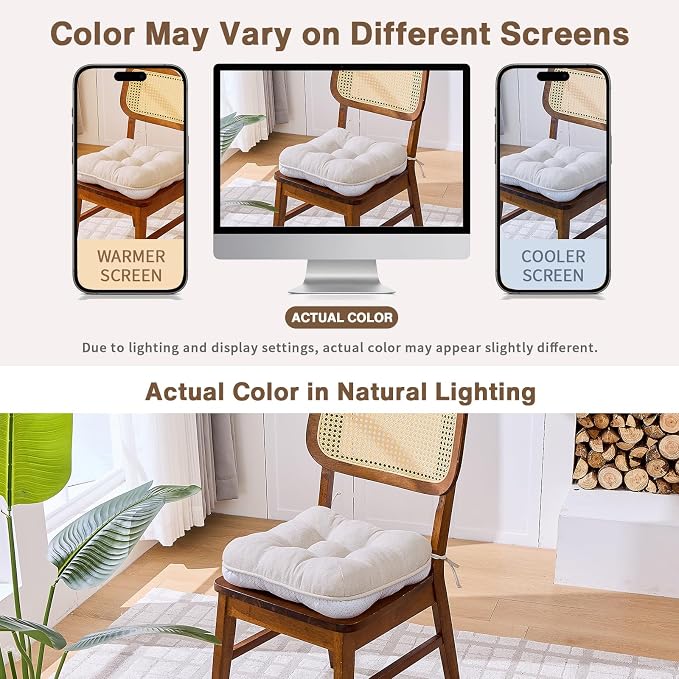 BETU Chair Cushions for Dining Chairs Set of 4,3.5" Thick Kitchen Table Chair Pads with Ties,Non Slip Backing and Covers, Seat Cushion for Dining Room,Bar,Patio Chairs,15.5"X15.5"X3.5",Beige - Image 8