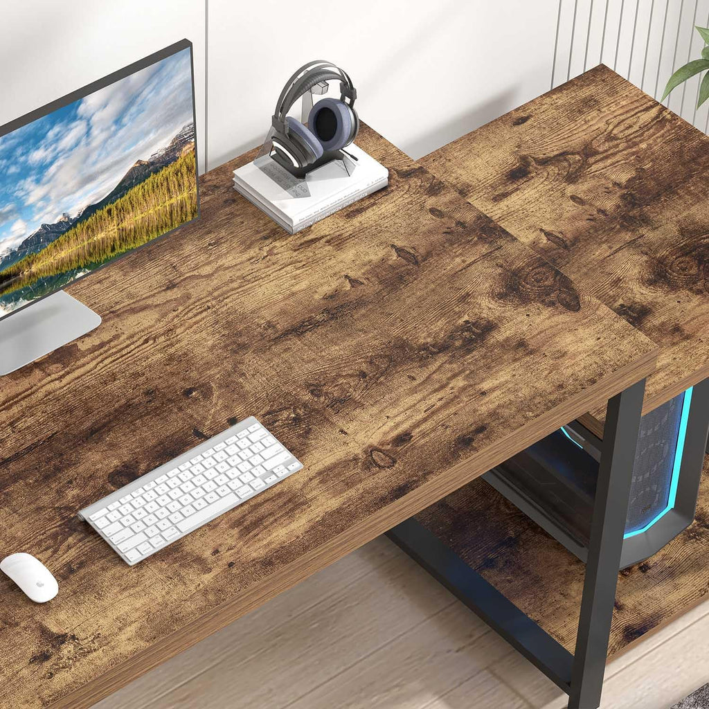 Large Computer Desk for Home Office with Printer Space, Wood Study Gaming Workstation Table with Storage Shelves, Long Writing Desk for Bedroom Living Room, Rustic Brown, 63 Inch - Image 4