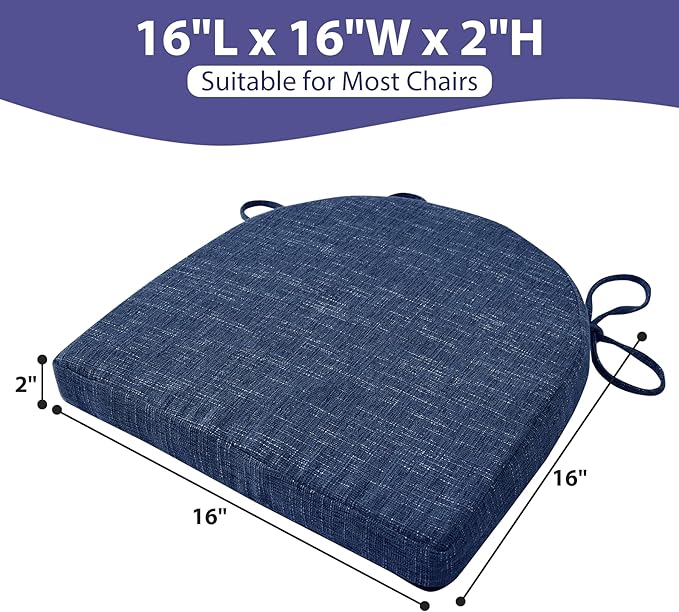 IPYNBAP Chair Cushions for Dining Chairs, Kitchen Chair Cushions, 16'' x 16'' x 2'', Non Slip Indoor Seat Cushions, Chair Pads for Dining Chairs with Ties & Removable Cover, Set of 6, Navy - Image 4
