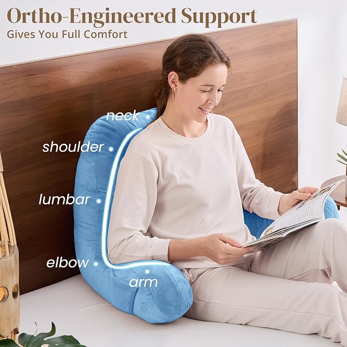 Sasttie Reading Pillow for Bed, Back Pillow for Sitting Up, Blue | 23" Backrest Support Cushion for Couch, Sofa, and Floor, Dorm Essentials, OEKO-TEX, Adjustable Down Alternative Fill - Image 4
