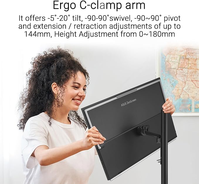 ASUS ZenScreen MB27ACF 27 Inch 1440p 100Hz USB-C Portable Monitor | USB-C PD 70W, C-clamp Arm, Speakers, Partition Hook, Kickstand, IPS, Subwoofer, Carrying Handle ,Display for MacBook and PC - Image 4