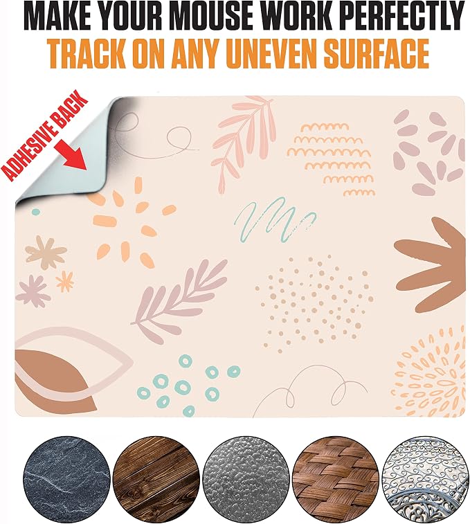 Mouse Pad Adhesive Bottom - Sticks to Any Surface - Portable - Webcam Covers and Screen Cleaner Included (Pastel Leaves) - Image 6