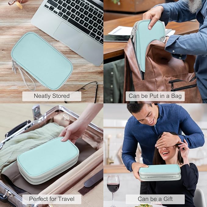 FYY Electronic Organizer, Travel Tech Pouch Bag, Medium, Mint Green | Wrist Strap, Waterproof, Double Layers Portable Electronics Travel Carrying Case for Cord, Charger, Daily Business Trips Use - Image 7