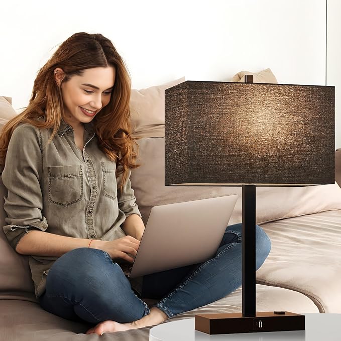 21" Touch Bedside lamps with 2 USB & AC Outlets, 3-Way Dimmable Bedside Table Lamps Set of 2 for Bedroom Living Room Office Reading, Black Shade Lamps for Night Stands, 2700K LED Bulbs Included - Image 8