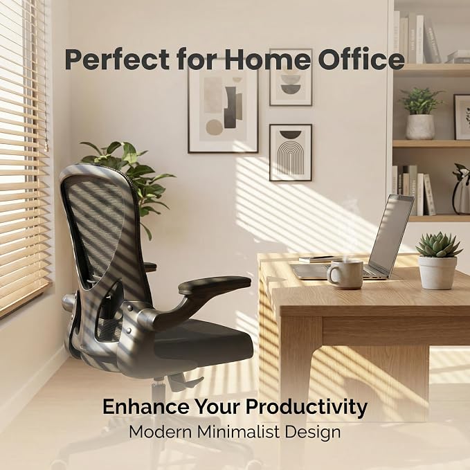 Monhey Ergonomic Office Chair, Adjustable Lumbar, Black | Breathable Mesh, Warm Taupe,Flip-up Arms, Height Adjustable, Rocking Swivel, Home Office - Image 3