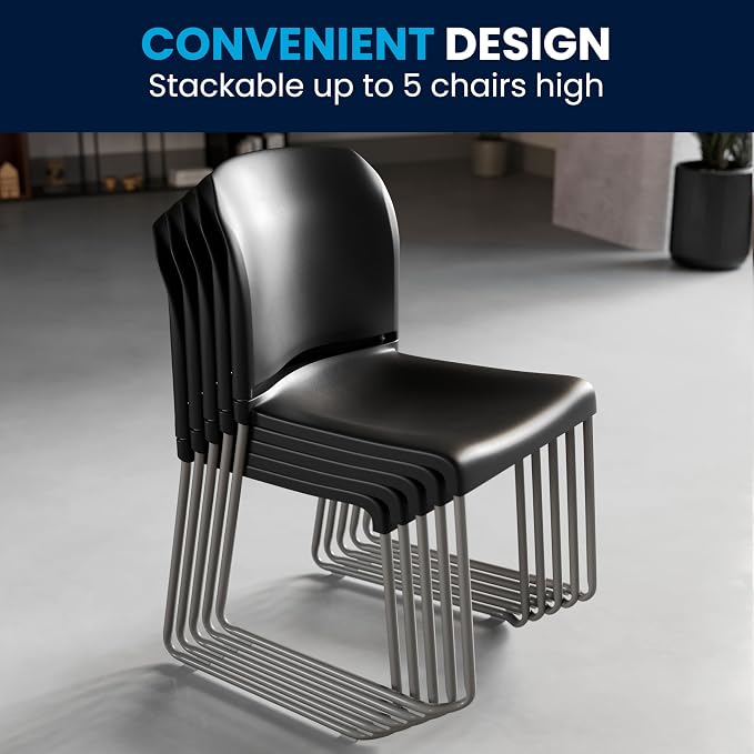 Flash Furniture Hercules Series Contoured Stacking Chairs for Waiting Rooms and Offices, Ergonomic Lobby Chairs with Curved Back, Set of 5, Black | Sled Base, Powder Coated, Contoured, 880 LBS. Weight Capacity - Image 9