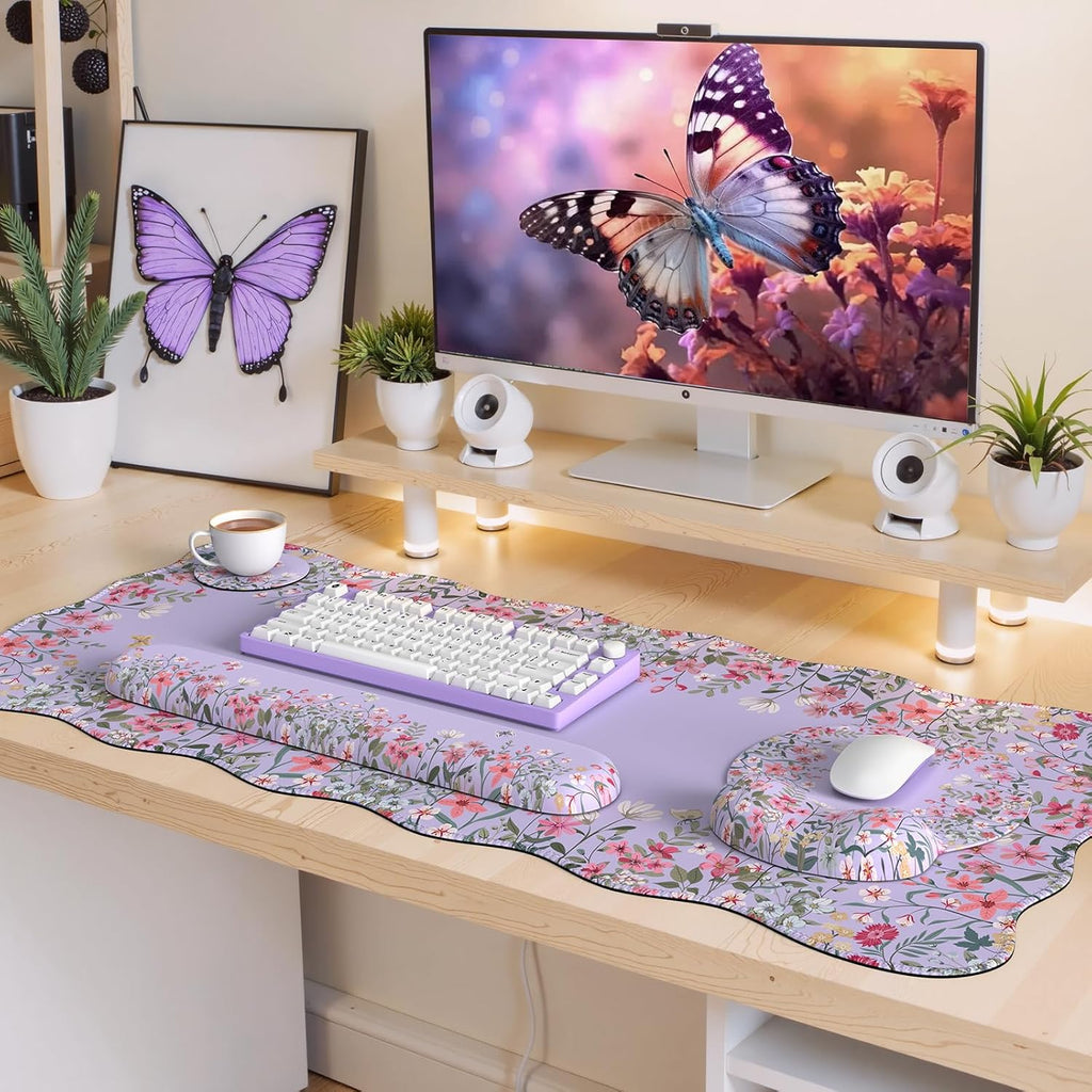 iLeadon Ergonomic Desk Mat for Keyboard and Mouse,Scalloped Desk Mat Set - Image 6