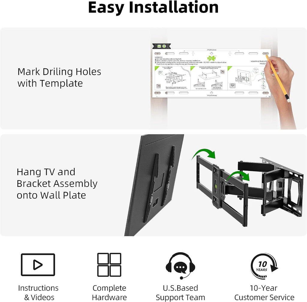 Full Motion TV Wall Mount for Most 37"-84" Flat Screen TV, Swivel or Tilt TV Wall Bracket with Dual Articulating Arms, for 12"-16" Wood Studs, Max VESA 600x400mm, Load 120 lbs by USX MOUNT - Image 7