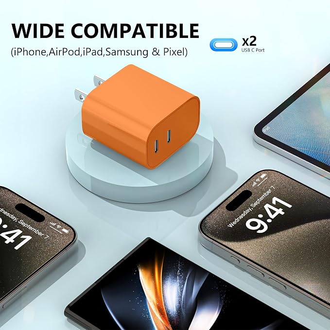 USB C Charger Block 3 Pack, Dual Port 20W Fast Wall Plug(Orange) | 20W PD fast charging USB C block for iPhone 17 16 15 14 13 12 11, iPad Pro, iPad Air, AirPods and Apple Watch. - Image 4