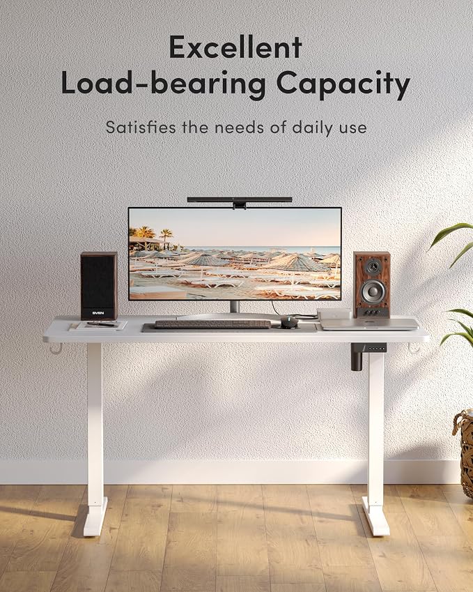 DESINO Standing Desk, 63 × 28 Inches Electric Height Adjustable, Sit and Stand Up, Computer Office Desk with Splice Board, White Frame/White TOP - Image 6