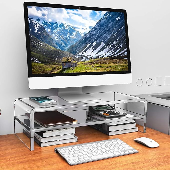 Egchi Acrylic Monitor Stand, 2 Tiers Computer Monitor Riser(20x8x5.5 Inch), Monitor Riser/Computer Stand for Home,Office,Business,PC Desk Stand for Keyboard Storage& Multi-Media Laptop Printer Screen | Computer Stand for Home,Office,Business,PC Desk St... - Image 3
