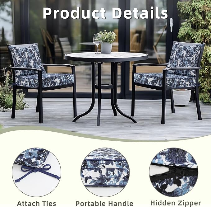 Favoyard Outdoor Deep Seat Patio Cushions Set, 22" x 22", Rainproof, Garden | Fade Resistant, Removable Bottom & Back Cushion, Tie Straps for Patio Furniture, Rocking Chair, Sofa Couch, Blue Floral - Image 6