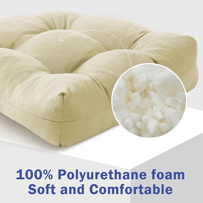 IPYNBAP Outdoor Chair Cushions Set of 2, Patio Chair Cushions with Ties, 17x17+4” Tufted Outdoor Seat Cushions, Waterproof Patio Furniture Cushions, Outdoor Dining Chair Pads, Beige - Image 3
