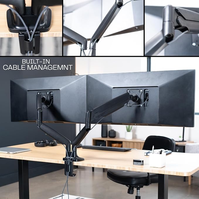 VIVO Premium Aluminum Heavy Duty Dual Monitor Arm for Ultrawide Monitors up to 40 inches and 30 lbs Each, Desk Mount Stand, Pneumatic Height, Max VESA 100x100, Black, STAND-V220Q - Image 9