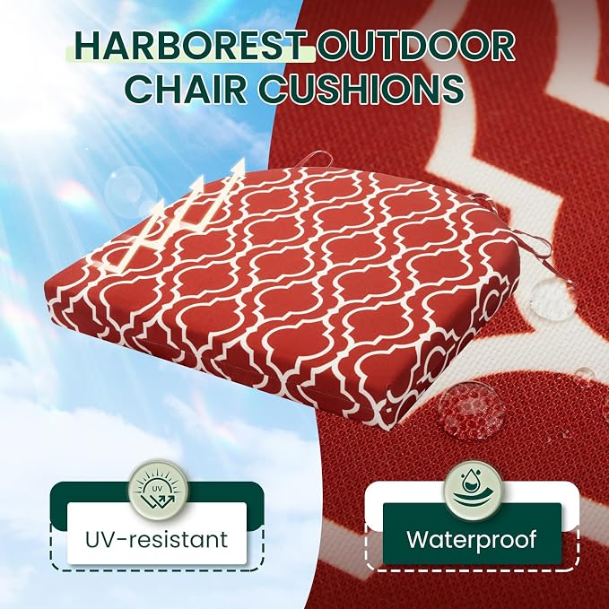 HARBOREST Outdoor Chair Cushions Set of 6, Water Resistant Patio Chair Cushions with Ties, Outdoor Seat Cushions for Patio Furniture, 17"x16"x2", Wine Red Geometry - Image 2