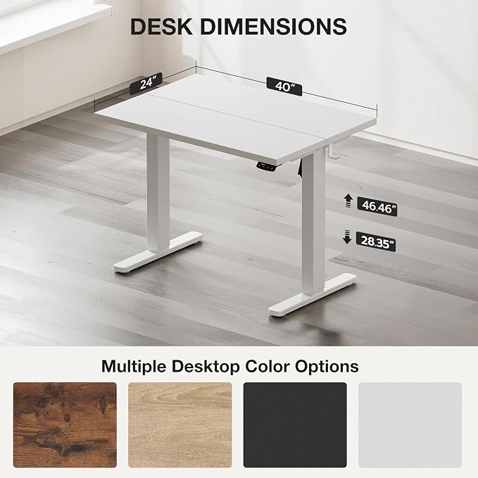 Electric Standing Desk with Cable Management,White Height Adjustable Desk with Memory Presets, Sit Stand Table for Work from Home, Ergonomic Computer Desk,40 x 24 inch - Image 3