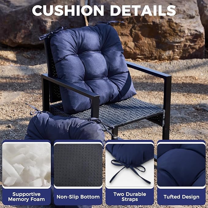 IASEAHK Outdoor Chair Cushions Set of 2, 17" x 17" x 4", Waterproof Outdoor Seat Cushions for Patio Furniture, Fade-Resistant Patio Chair Cushion, Dining Wicker Chair Pads for Porch Garden, Navy Blue - Image 3