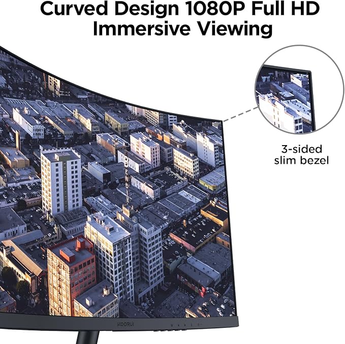 KOORUI 24 inch Curved Computer Monitor, FHD 100Hz VA 1500R PC Screen | Adaptive Sync, 99% sRGB, HDMI/VGA, Eye Care TÜV Rheinland Certified, Tilt Adjustable, Home Office, Study and Everyday Use - Image 7