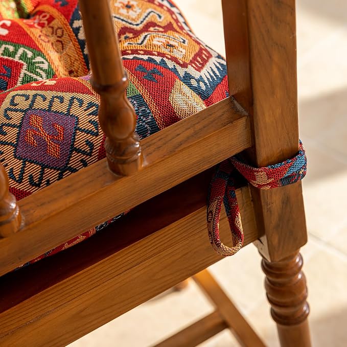 vctops Boho Chair Cushions with Ties U-Shaped Soft Comfortable Chair Pads Non Slip Seat Cushions for Indoor Dining Room and Kitchen Chairs (Pattern A,16"x16") - Image 7