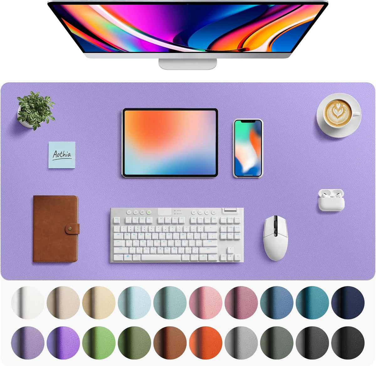 Aothia Faux Leather Desk Mat Mouse Pad, 40" x 24", Light Purple by Aothia