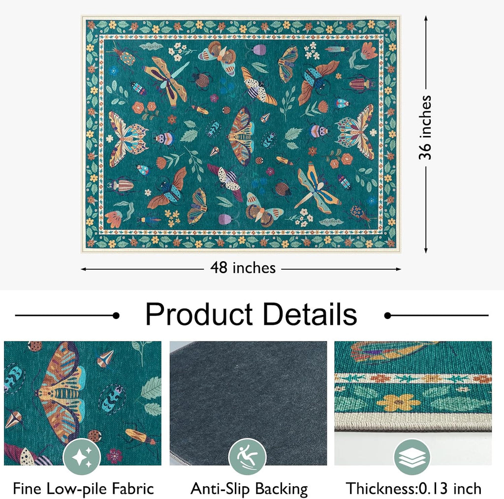 36"x48" Office Chair Mat for Hardwood Floor, Anti-Slip Floor Mat for Office Chairs, Insect Print Office Rugs for Rolling Chairs, Low Pile Dark Green Desk Chair Mats for Hardwood - Image 4