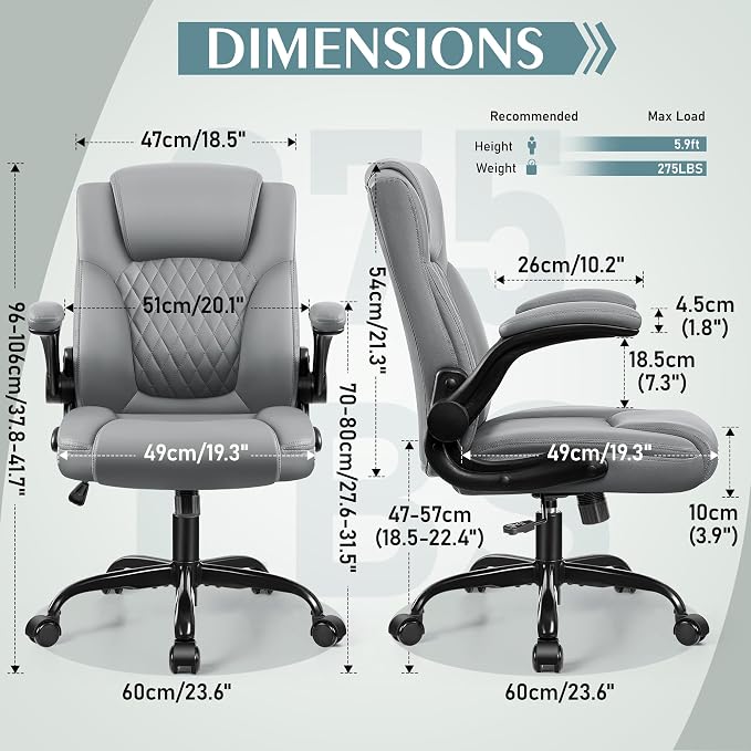 Leather Office Chair, PU Home Computer Desk Chairs with Ergonomic Back Support, 360°Swivel Free，Small Gaming Chair with Wheels and Adjustable Armrests, for Short People Use - Image 3