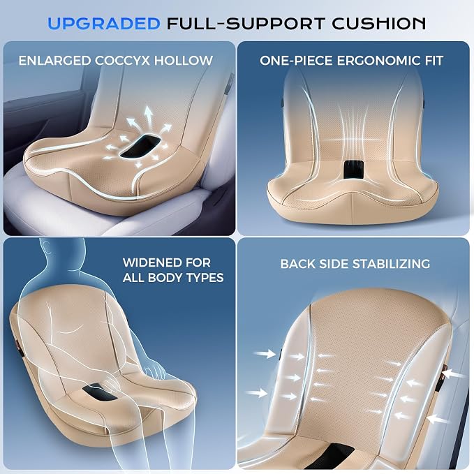 Coverado Car Seat Cushion and Lumbar Support Pillow One Piece, Napa Leather Memory Foam Ergonomic Back Support Driving Seat Cushion for Back Pain, Non-Slip Washable Cushion for Car, Driver, Office - Image 3