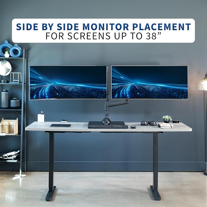 VIVO Pneumatic Arm Dual Ultrawide Monitor Desk Stand for Up to 49 inch Screens with Tempered Glass Base, Holds 2 Ultra Wides Up to 30.8 lbs, Black, STAND-V249FG - Image 7