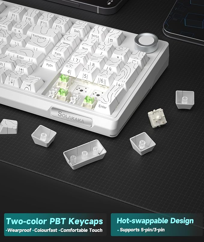 SOLAKAKA KI99 Pro 96% Wireless Mechanical Keyboard, RGB Gaming Keyboard, Hot-Swappable Pre-Lubed Switches, Gasket Structure Creamy Keyboards (Contour-Style White, Non-Silent Version) - Image 4