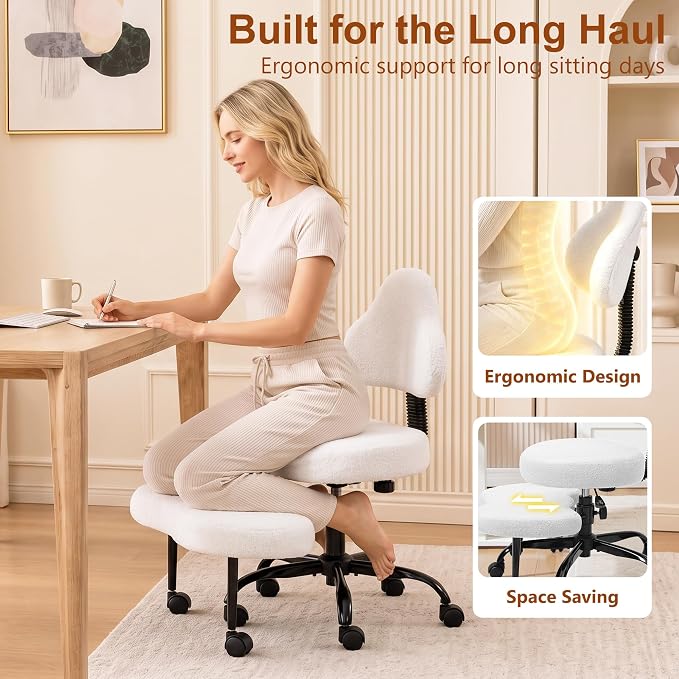 Criss Cross Legged Office Chair, ADHD Chair with Wider Footrest and Wheels | Ergonomic cross legged chair with lumbar support, 360° swivel and Adjustable Height, Kneeling Chair for Meditation, Yoga - Image 5