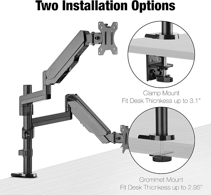 TechOrbits Triple/Double/Single Monitor Mount Stand - Computer Screen Desk Gas Spring Arm (Dual Monitor - Black) - Image 3