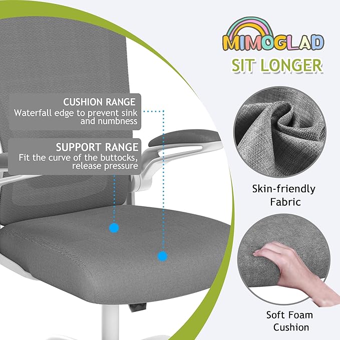 Mimoglad Home Office Chair, High Back Desk Chair, Ergonomic Mesh Computer Chair with Adjustable Lumbar Support and Thickened Seat Cushion - Image 5