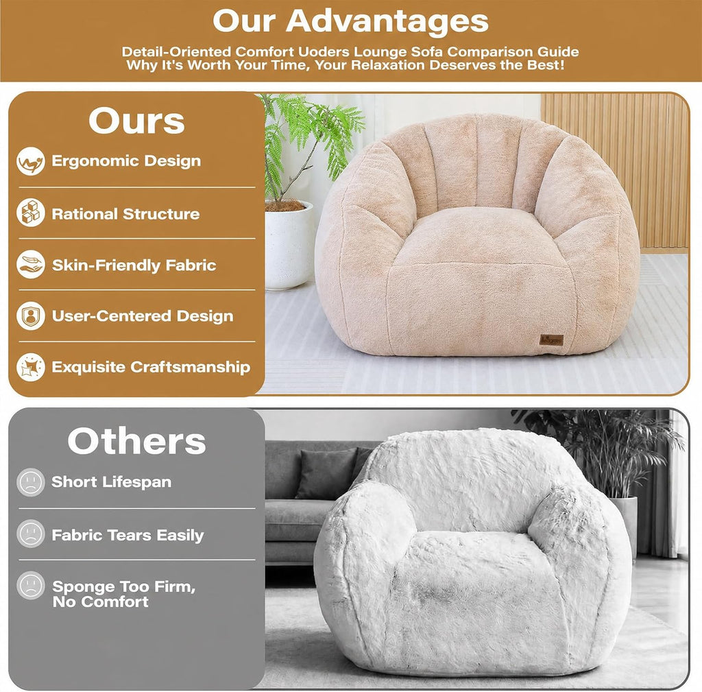 Giant Bean Bag Chair for Adults, Teens and Kids, Cozy Fluffy Corduroy Beanbag Chair with Filler, Large Floor Lounge Sofa for Living Room, Bedroom, Dorm, Gaming and Reading(XL-Brown) - Image 7