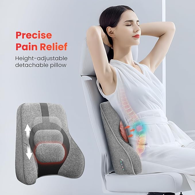 COMFIER Back Lumbar Support Pillow for Office, Heated Back Support with 4 Shiatsu Massage Heads & Heating Function, Memory Foam Lumbar Pillow for Computer Gaming Chair-Gray - Image 5