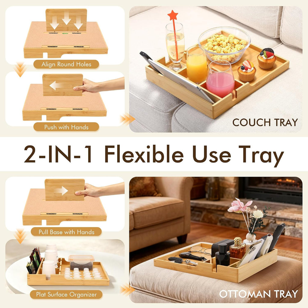 Oversize Couch Tray for Sectional,Bamboo Sofa Insert Tray - Image 5