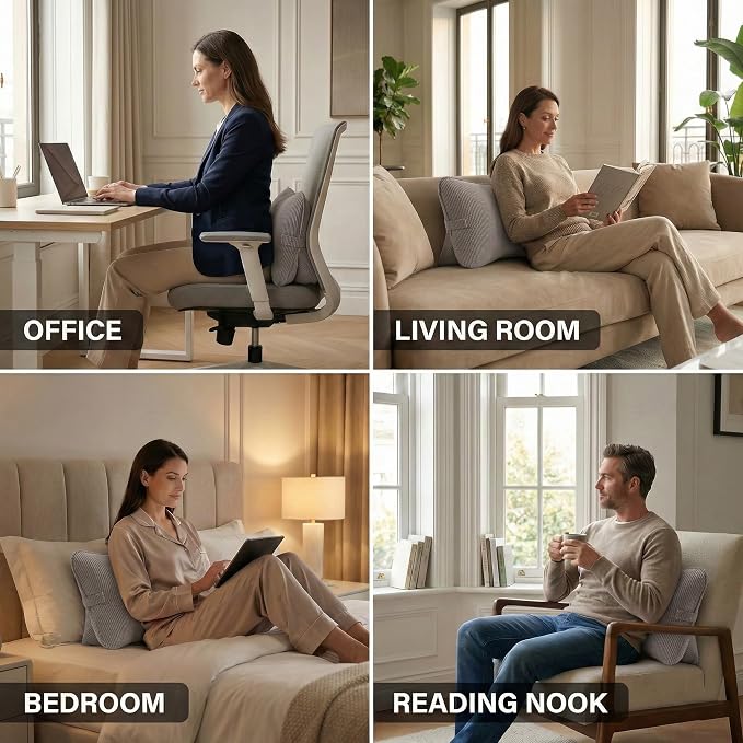 Pat. Pend. Corduroy Lumbar Support Pillow for Watching TV, Reading & Gaming, Triangle Cushion for Sofa, Armchair, Couch or Bed, Removable Washable Cover, Light Gray - Image 4