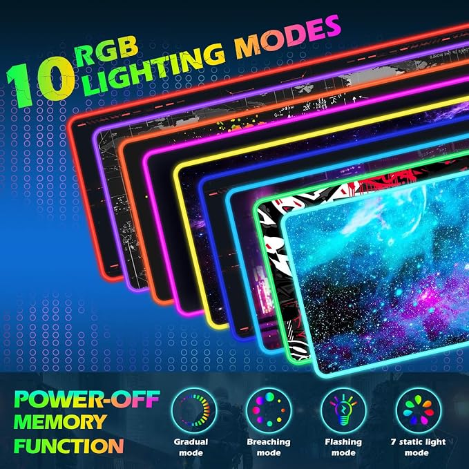ToLuLu RGB Gaming Wireless Charging Mouse Pad, 5/7.5/10/15W 10 Light Modes | LED Mouse Pad Computer Keyboard Mat Mousepad, 800x300x4MM Extended Large Desk Mat for Gaming, MacBook, Laptop, PC, Galaxy - Image 3