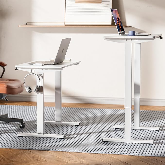 LongKe Electric Standing Desk Adjustable Height, 32x20 Inches Sit Stand up Desktop for Home Office, Ergonomic Rising Computer Table with Memory Preset, White - Image 2