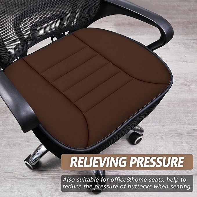 Car Seat Cushion Pad 1.2" Thick Comfort Protector for Car Driver Seat Office Chair Home Use Memory Foam Cushion with Non Slip Bottom, 20'' x 18.5'', Coffee - Image 5