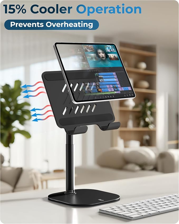 COOPER TabHolder Tablet Holder, iPad Stand for Desk, Portable Monitor Stand | Height Adjustable, 270° Tilt, Weighted Base; Fits iPad Pro, Kindle, Galaxy Tab, 15.6-17" Monitors 4.4 lbs; desk, kitchen, bed - Image 4