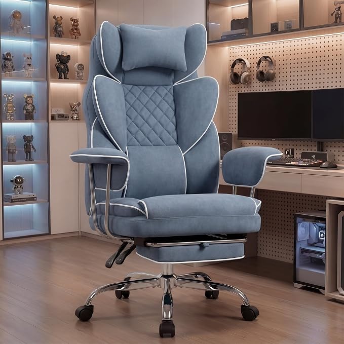 NEO CHAIR Big & Tall Leather Office Chair, High Back, Lumbar Support, Blue | Gaming Chair for Adults and Computer Use, Reclining Office Chair with Foot Rest, Massage, Comfy Design and Heavy Duty Support - Image 2